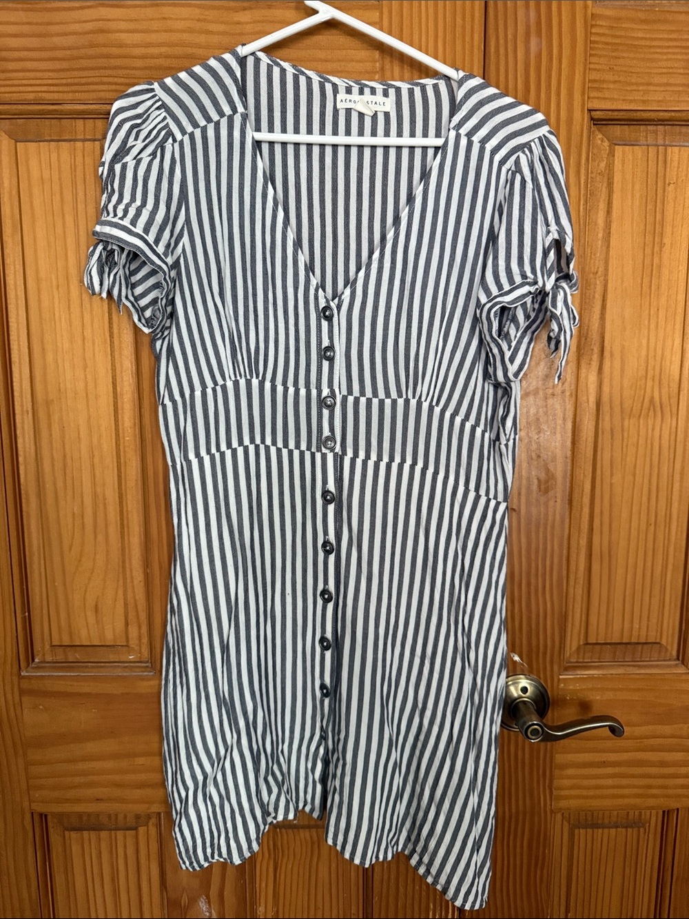 Aeropostale Black and White Vertical Stripe Button Front Mini Dress